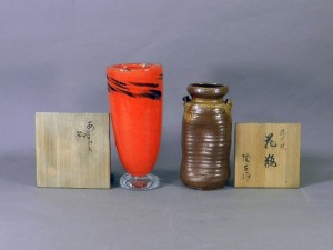 岩田藤七 ガラス 花器/小西陶古 備前 花瓶
